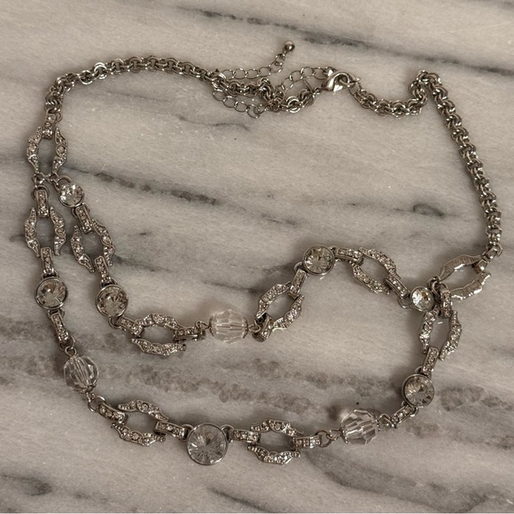 AVON Signed Silver Plated 2 Layer Rhinestone Choker 18" + 3" Extender Clear Bead - Picture 6 of 12
